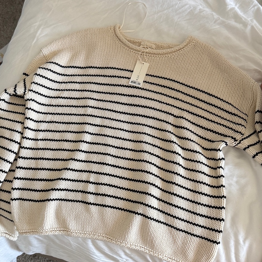 NWT Rylee & Cru Striped Cream and Black Women's Sweater size S
